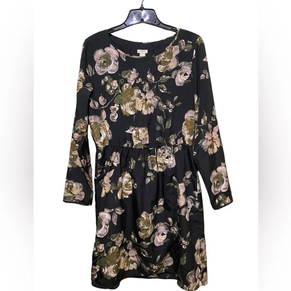 J. Crew Dark Floral Size‎ 8 Chiffon Dress Faux Wrap Tulip Hem Floral Watercolor